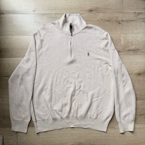 Polo by Ralph Lauren Pull Over Rib-Knit Half Zip Sweater Preppy Golf Beige XXL